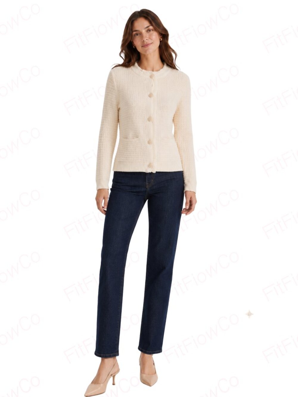 Express Ivory Waffle Knit Cardigan XS Gold Button Frayed Trim NWOT